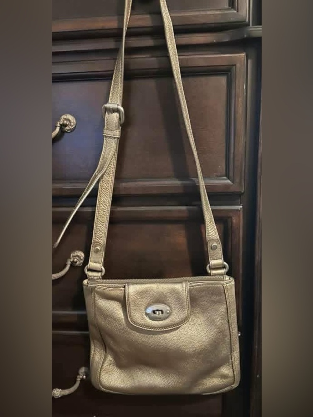 Fossil Metallic Gold Crossbody Bag with Turn-Lock